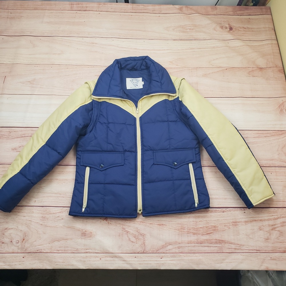 Vintage Esprit Puffer Jacket Womens Large Blue Yellow‎ Colorblock 80s Ski Coat